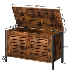 HOOBRO Storage Chest, Wooden Toy Chest, Retro Toy Box Organizer With Safety Hinge, Sturdy Storage Bench, Metal Frame, Supports 220 Lb, Louvered Door, Rustic Brown BF85CW01G1 -Amazon Store 51sYCaWVhFL