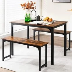 NAFORT 3-Piece Dining Table Set For 4, Metal And Wood Retangular Kitchen Table And 2 Benches Furniture Set For 4-6 Person, Space-Saving Dinette For Kitchen, Dining Room, Industrial Brown -Amazon Store 51sZGj92L. AC