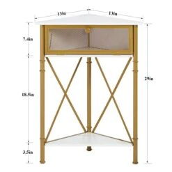 VECELO Cabinet/Table, 3-Tier Display Shelves With Protection Door, Metal Frame Storage Shelf Organizer For Small Space, Living Room, Kitchen, Bathroom, Set Of 2, Gold+Black -Amazon Store 51sZmwrFkgL