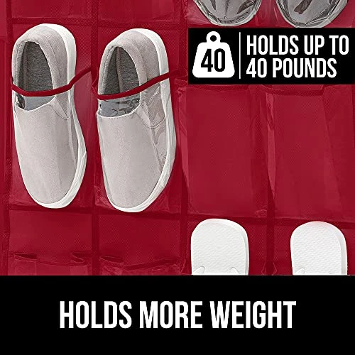 Gorilla Grip Crystal Clear Large 24 Pocket Shoe Organizer, Holds Up To 40 Pounds, Sturdy Hooks, Space Saving, Over Door, Storage Rack Hangs On Closets For Shoes, Sneakers Or Accessories, Red 4 Gorilla Grip Crystal Clear Large 24 Pocket Shoe Organizer, Holds Up To 40 Pounds, Sturdy Hooks, Space Saving, Over Door, Storage Rack Hangs On Closets For Shoes, Sneakers Or Accessories, Red - Image 2