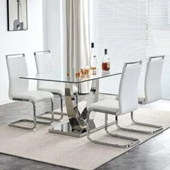SSLine Modern 63" Dining Table For 4-6 Clear Tempered Glass Kitchen Table With U-Shape Silver Metal Base Mid-Century Rectangle Dinner Table For Dining Room Apartment Dorm Small Space -Amazon Store 51sc1jMdL. AC