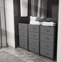 Sehloran 4 Drawer Dresser For Bedroom, Dessers Storage Tower, Chests Of Drawers, Removable Tall Fabric Bins, Dresser Organizers Unit For Hallway, Entryway, Closets, Wood Top, Gray -Amazon Store 51scxu6GsHL