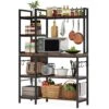 LITTLE TREE Kitchen Bakers Rack With Storage, 43 Inch Wide Large Kitchen Racks Shelves, 5-Tier Tall Bakers Rack Utility Kitchen Shelves Organizers And Storage With 10 Hooks For Kitchen, Rustic Brown -Amazon Store 51seIwwBIlL
