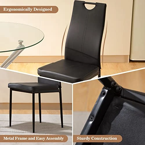 Bacyion Round Glass Dining Table Set For 2 - PU Leather Modern Dining Room Table Set For Small Spaces 3 Pieces Kitchen Tempered Glass Table And Chairs For Home Kitchen Living Room (Black) 4 Bacyion Round Glass Dining Table Set For 2 - PU Leather Modern Dining Room Table Set For Small Spaces 3 Pieces Kitchen Tempered Glass Table And Chairs For Home Kitchen Living Room (Black) - Image 2