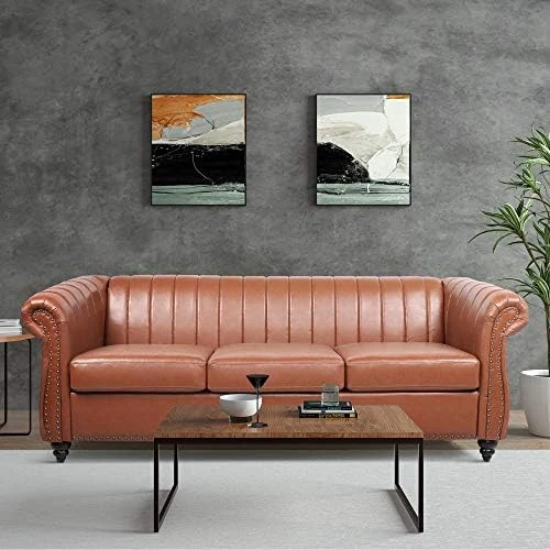 Chesterfield Sofa For Living Room, 3 Seater Sofa Couch Faux Leather Fabric Home Seating Couch Sofa For Home Furniture (Black) 14 Chesterfield Sofa For Living Room, 3 Seater Sofa Couch Faux Leather Fabric Home Seating Couch Sofa For Home Furniture (Black) - Image 12