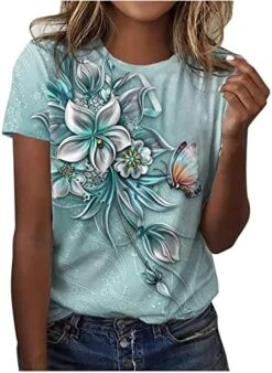 Summer Tops For Women 2023 Floral Printed Round Neck Shirts Casual Short Sleeve T-Shirts Slim Fit Loose Workout Blouses -Amazon Store 51snWZ4stWL. AC