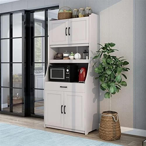 Bellemave Kitchen Pantry Storage Cabinet With Doors And Adjustable Shelves Freestanding Buffet With Hutch Microwave Stand With Drawer For Home&Office, White 9 Bellemave Kitchen Pantry Storage Cabinet With Doors And Adjustable Shelves Freestanding Buffet With Hutch Microwave Stand With Drawer For Home&Office, White - Image 7