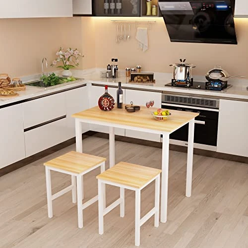 AWQM 3 Piece Dining Table Set, Small Kitchen Table And 2 Stools, Kitchen Breakfast Dining Table Set, Breakfast Table Of 35.43 X 23.62 X 29.92 Inches, Stools Of 13.8 X 13.8 X 17.8 Inches, Beige 6 AWQM 3 Piece Dining Table Set, Small Kitchen Table And 2 Stools, Kitchen Breakfast Dining Table Set, Breakfast Table Of 35.43 X 23.62 X 29.92 Inches, Stools Of 13.8 X 13.8 X 17.8 Inches, Beige - Image 4