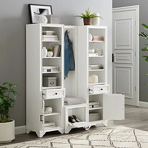 Crosley Furniture KF33009WH Tara 3-Piece Entryway Set With Hall Tree And 2 Linen Cabinets, Distressed White 4 Crosley Furniture KF33009WH Tara 3-Piece Entryway Set With Hall Tree And 2 Linen Cabinets, Distressed White - Image 2