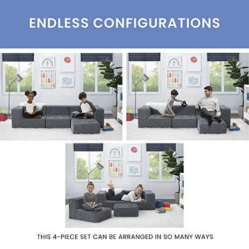 Delta Children Cozee 4-Piece Customizable Sectional Sofa Set, Grey 4 Delta Children Cozee 4-Piece Customizable Sectional Sofa Set, Grey - Image 2