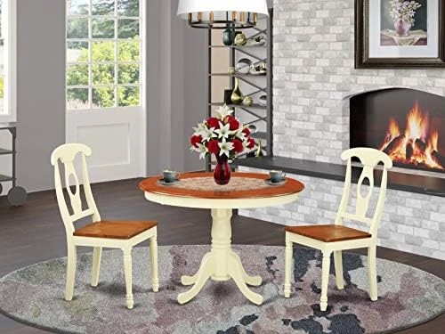 EAST WEST FURNITURE 5 Pc Set With A Round Kitchen Table And 4 Leather Dinette Chairs In Linen White 9 EAST WEST FURNITURE 5 Pc Set With A Round Kitchen Table And 4 Leather Dinette Chairs In Linen White - Image 7