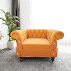 Chesterfield Loveseat, Modern Leather Sofa Tufted Couch 2 Seater With Rolled Arms And Nailhead For Living Room, Bedroom, Office, Apartment (Black) -Amazon Store 51t1drnKd L. AC