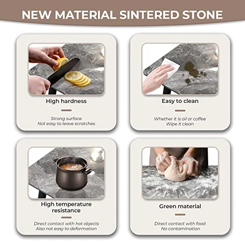 Dining Table 55" Rectangular Grey Kitchen Table With Sintered Stone Table Top And Metal Legs Modern Dinner Table For Dining Room 5 Dining Table 55" Rectangular Grey Kitchen Table With Sintered Stone Table Top And Metal Legs Modern Dinner Table For Dining Room - Image 3