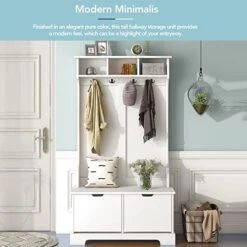 LOVMOR All In One Hall Tree, Coat Rack With 3 Top Shelves And 2 Flip Shoe Storage Drawers, Wood Hallway Organizer With Storage Bench, Entryway Storage Bench With Metal Hanging Hooks, White 11 LOVMOR All In One Hall Tree, Coat Rack With 3 Top Shelves And 2 Flip Shoe Storage Drawers, Wood Hallway Organizer With Storage Bench, Entryway Storage Bench With Metal Hanging Hooks, White -Amazon Store 51t676jr2ZL