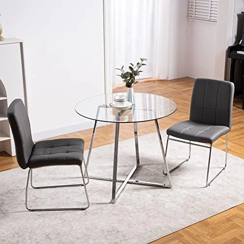Bacyion Dining Table Set For 4 Person - Tempered Glass Table And PU Leather Chairs -Modern Kitchen Table And Chairs Set For Home, Kitchen, Living Room, Breakfast Nook (White) 10 Bacyion Dining Table Set For 4 Person - Tempered Glass Table And PU Leather Chairs -Modern Kitchen Table And Chairs Set For Home, Kitchen, Living Room, Breakfast Nook (White) - Image 8