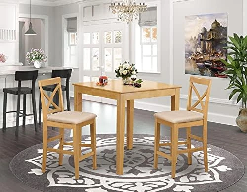 East West Furniture PUBS5-OAK-C 5 Piece Counter Height Dining Set Includes A Square Dinette Table And 4 Linen Fabric Kitchen Dining Chairs, 36x36 Inch, Oak 9 East West Furniture PUBS5-OAK-C 5 Piece Counter Height Dining Set Includes A Square Dinette Table And 4 Linen Fabric Kitchen Dining Chairs, 36x36 Inch, Oak - Image 7