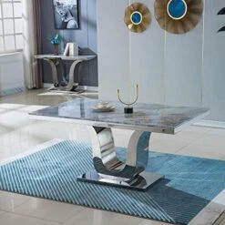 Pvillez White Marble Dining Table For 8-10 Person, 78" Rectangle Marble Top Dining Table With O Shape Gold Stainless Steel Pedestal Base,Mid Century Modern Dining Table For Kitchen Dining Room Dinner -Amazon Store 51tAHtPRE4L. AC