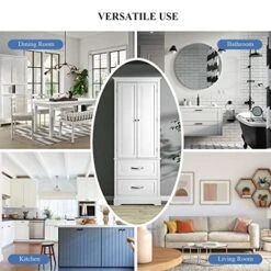 Erinnyees Freestanding Pantry, Floor Utility Storage Cabinet With Doors And Shelves, Pantry Cabinets Cupboard For Living Room Kitchen Hallway Bathroom, White -Amazon Store 51tG9fn0H7L