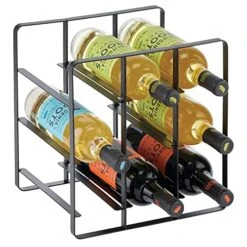 MDesign Metal Farmhouse Free-Standing Water Bottle And Wine Rack Storage Organizer For Kitchen Countertops, Pantry, Fridge - 3 Tiers, Holds 9 Bottles - Black