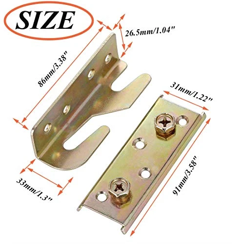 Socell 4 Sets Bed Rail Brackets Heavy Duty No-Mortise Bed Rail Fittings Wooden Bed Frame Connectors With Screws For Headboards Footboards Hold 4 Socell 4 Sets Bed Rail Brackets Heavy Duty No-Mortise Bed Rail Fittings Wooden Bed Frame Connectors With Screws For Headboards Footboards Hold - Image 2