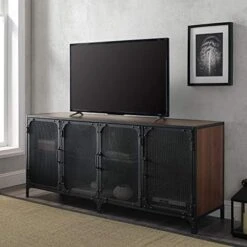 Walker Edison Malcomb Urban Industrial 4 Door Metal Mesh TV Console For TVs Up To 65 Inches, 60 Inch, Dark Walnut -Amazon Store 51tT8zh4OqL. AC