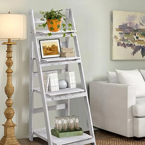 DEARYOU Ladder Shelf,4-Tier Storage Standing Organizer Modern Shelf With Metal Frame,Ladder-Shaped Plant Flower For Office,Bedroom,Living Room,Black 10 DEARYOU Ladder Shelf,4-Tier Storage Standing Organizer Modern Shelf With Metal Frame,Ladder-Shaped Plant Flower For Office,Bedroom,Living Room,Black - Image 8
