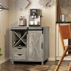 VINGLI Farmhouse Barn Door Wine Liquor Cabinet Home Coffee Bar Furniture W/Removable X-Shaped Wine Rack, Rustic Mini Buffet Sideboard Accent Storage Cabinet With 2 Drawers (Wash Grey) 9 VINGLI Farmhouse Barn Door Wine Liquor Cabinet Home Coffee Bar Furniture W/Removable X-Shaped Wine Rack, Rustic Mini Buffet Sideboard Accent Storage Cabinet With 2 Drawers (Wash Grey) -Amazon Store 51tXqx0BToL