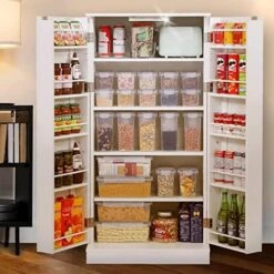 Furnaza LED Kitchen Pantry Cabinets - 50 Inch Free Standing Food Cabinet,Pantry Buffet Cupboards For Storage With Doors And Shelves Adjustable For Small Space In Dinning Room, Living Room, In White -Amazon Store 51tayw2mEiL. AC
