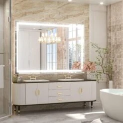 TETOTE 48 X 24 Bathroom LED Mirror Bedroom LED Mirror Bathroom Mirror With Lights Home Decor Vanity Makeup Mirror Dimmable Anti-Fog Wall Mounted Birthday Gift Wedding Gift Double Sink -Amazon Store 51tbKELntL. AC