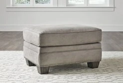 Signature Design By Ashley Olsberg Faux Leather Loveseat With Nailhead Trim And 2 Accent Pillows, Gray & Olsberg Faux Leather Ottoman With Nailhead Trim, Gray -Amazon Store 51tfpe1bmNL