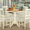 East West Furniture EDVN5-WHI-C 5 Piece Counter Height Dining Table Set Includes A Round Kitchen Table With Pedestal And 4 Linen Fabric Upholstered Dining Chairs, 30x30 Inch, Buttermilk & Cherry