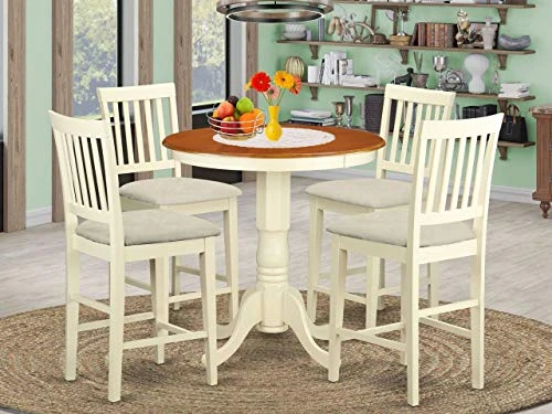East West Furniture EDVN5-WHI-C 5 Piece Counter Height Dining Table Set Includes A Round Kitchen Table With Pedestal And 4 Linen Fabric Upholstered Dining Chairs, 30x30 Inch, Buttermilk & Cherry 3 East West Furniture EDVN5-WHI-C 5 Piece Counter Height Dining Table Set Includes A Round Kitchen Table With Pedestal And 4 Linen Fabric Upholstered Dining Chairs, 30x30 Inch, Buttermilk & Cherry