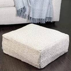 Chardin Home Unstuffed Ottoman, Cozy & Bohemian Pouf Covers, Hand Crafted Casual Seating, Footrest, Square Floor Pillow For Home, Office, Bedroom, Living Room, 20" X 20"x 8", Ivory-Grey. -Amazon Store 51tiUj0rqAL