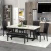 FULife 6-Piece Kitchen Dining, Faux Marble Rectangular Table With 4 Upholstered Seats And 1 Bench For Living Room, Breakfast Nook, Dinette Furniture Sets, Black-5
