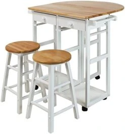 Casual Home Drop Leaf Breakfast Cart With 2 Stools-White, 32"D X 29.75"W X 33"H 23 Casual Home Drop Leaf Breakfast Cart With 2 Stools-White, 32"D X 29.75"W X 33"H -Amazon Store 51ttaDbhaqL. AC 1