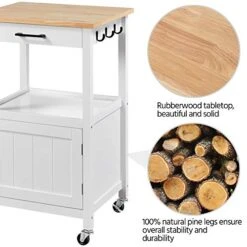 Yaheetech Rolling Kitchen Island With Single Door Cabinet And Storage Shelf, Kitchen Cart With Drawer On Swivel Wheels For Dining Room/Living Room, 18"x22"x35"H, White -Amazon Store 51twTdLXbkL