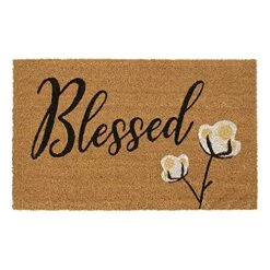 Avera Products | Blessed Cotton Bloom, Natural Coir Fiber Doormat, Anti-Slip PVC Mat Back | 29” X 17”