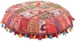 KLAVATE Indian Handmade Vintage Patchwork Cotton Boho Chic Bohemian Hand Embroidered Decorative Ethnic Foot Stool Round Floor Pillows & Cushion Cover Seating Pouf Ottoman (Purple, 18 Inch) -Amazon Store 51tzttGfKsL. AC