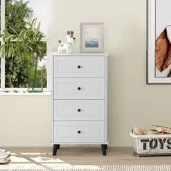 Function Home 4 Drawer Dresser & Chests Of Drawers, Tall Storage Dresser Wood Organizer Unit, Small Chester Drawers For Narrow/Small Spaces, Lingerie Chest White Dresser For Bedroom,Living Room,Closet -Amazon Store 51u7NBylLxL
