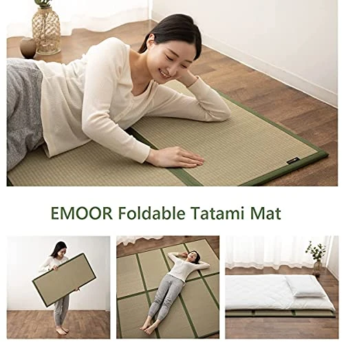EMOOR Japanese Tatami Mat Twin Natural Rush Grass (Undyed), Foldable Igusa Mattress Floor Sleeping Japanese Futon Mattress Meditation Yoga Zen 3 EMOOR Japanese Tatami Mat Twin Natural Rush Grass (Undyed), Foldable Igusa Mattress Floor Sleeping Japanese Futon Mattress Meditation Yoga Zen
