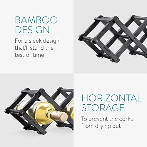 Navaris Bamboo Wine Rack - Foldable Free Standing Wine Rack - Small Wooden Wine Stand For Organizing And Storing Bottles - 5 Slot - Black 5 Navaris Bamboo Wine Rack - Foldable Free Standing Wine Rack - Small Wooden Wine Stand For Organizing And Storing Bottles - 5 Slot - Black - Image 3
