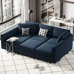 Belffin Modular Velvet Sectional Sofa With Chaise Lounge Sectional Sleeper Sofa With Storage Chaise Sofa Bed Couch For Living Room Blue… -Amazon Store 51uHargLUvL. AC