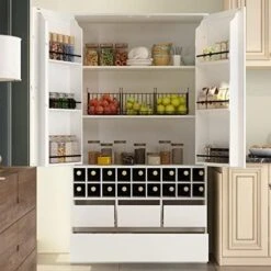 AIEGLE Large Kitchen Pantry Storage Cabinet, Kitchen Storage Cupboard With Doors, Adjustable Shelves & Open Hutch For Microwave, Freestanding Utility Storage Cabinet, White (30"W X 17.7"D X 69.3"H) 19 AIEGLE Large Kitchen Pantry Storage Cabinet, Kitchen Storage Cupboard With Doors, Adjustable Shelves & Open Hutch For Microwave, Freestanding Utility Storage Cabinet, White (30"W X 17.7"D X 69.3"H) -Amazon Store 51uIoGvB9L. AC