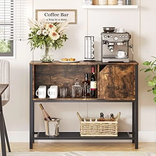 Bestier Coffee Bar With Storage Buffet Cabinet Kitchen Sideboard With Adjustable Shelves Console Table For Kitchen Dinning Room Living Room Hallway Entrance, Rustic Brown 6 Bestier Coffee Bar With Storage Buffet Cabinet Kitchen Sideboard With Adjustable Shelves Console Table For Kitchen Dinning Room Living Room Hallway Entrance, Rustic Brown - Image 4