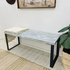 Barn Walls End Of Bed Bench With Metal Legs, Accent Bench, Entryway Bench, Ottoman Bench, Living Room Bench, Dining Bench, Kitchen Bench, Table Bench. Blue Powderwash. Fits California King.