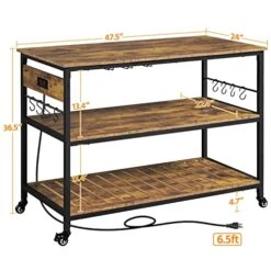 Yaheetech Kitchen Island With Power Outlet, Rolling Kitchen Cart With Wine Rack & Glass Holder & Hooks, Coffee Station Microwave Stand Wine Rack Table For Kitchen/Dinning Room, Rustic Brown -Amazon Store 51uTqY0b9dL
