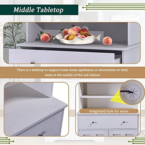 Winwee 71" Multifunctional One-Body Style Kitchen Buffet Large Cabinet, Farmhouse Style Storage Pantry With Glass Doors, A Large Drawer And Adjustable Shelves (Antique White) 9 Winwee 71" Multifunctional One-Body Style Kitchen Buffet Large Cabinet, Farmhouse Style Storage Pantry With Glass Doors, A Large Drawer And Adjustable Shelves (Antique White) - Image 7