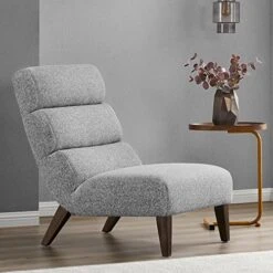 Watson & Whitely Modern Accent Chair, Armless Lounge Chair For Living Room And Bedroom, Fabric Upholstered Chair With Solid Wooden Legs, Grey (Multi-Colored) -Amazon Store 51uVW4Yp4bL