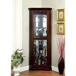 Furniture Of America Lennie Glass Door Corner Curio Cabinet In Walnut -Amazon Store 51uac50KHgS