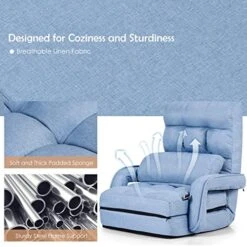 Safstar Indoor Chaise Lounge Sofa, Folding Lazy Sofa Floor Chair W/ 5-Position Adjustable Backrest Lumbar Pillow, Lounger Bed With Armrests, Without Massage Function (Blue) -Amazon Store 51ucurVLypL
